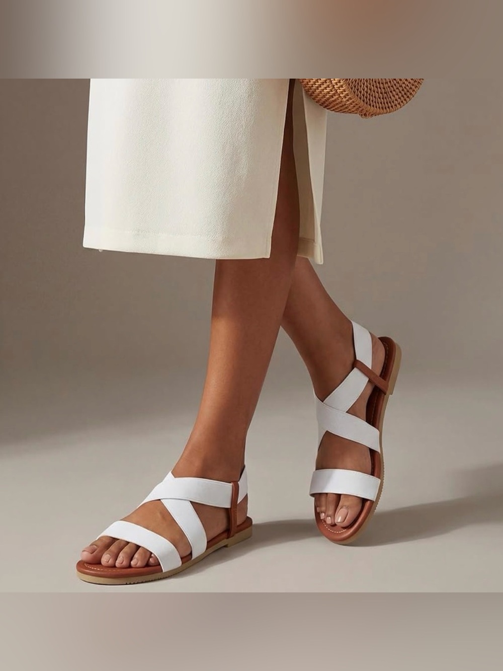 Trary Women's Flat Sandals, Comfortable Elastic Strappy Sandal Size 11 NWT